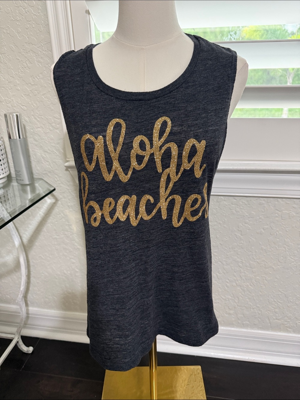 Aloha Beaches Gold Script Sleeveless Tank Top - Women's